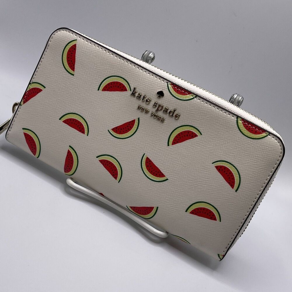 Kate Spade Staci Watermelon Party Large Continental Zip Around Wallet Cream NEW